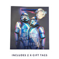 Load image into Gallery viewer, Gift bag featuring two stormtrooper figures in reflective neon armour with gift tags
