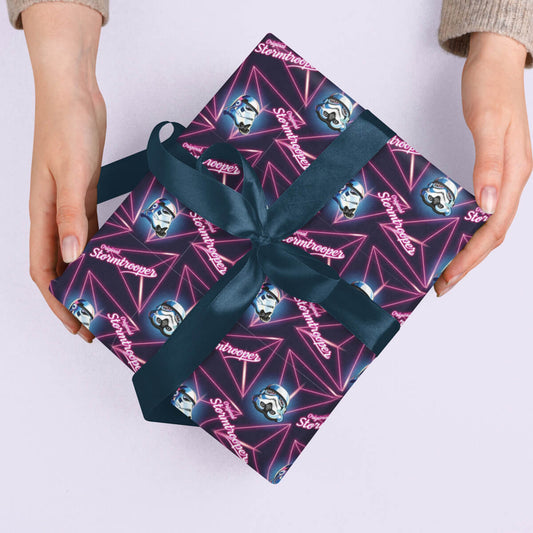 Gift wrapped in Original Stormtrooper Retro Pink pattern gift wrap sheet by Cardology