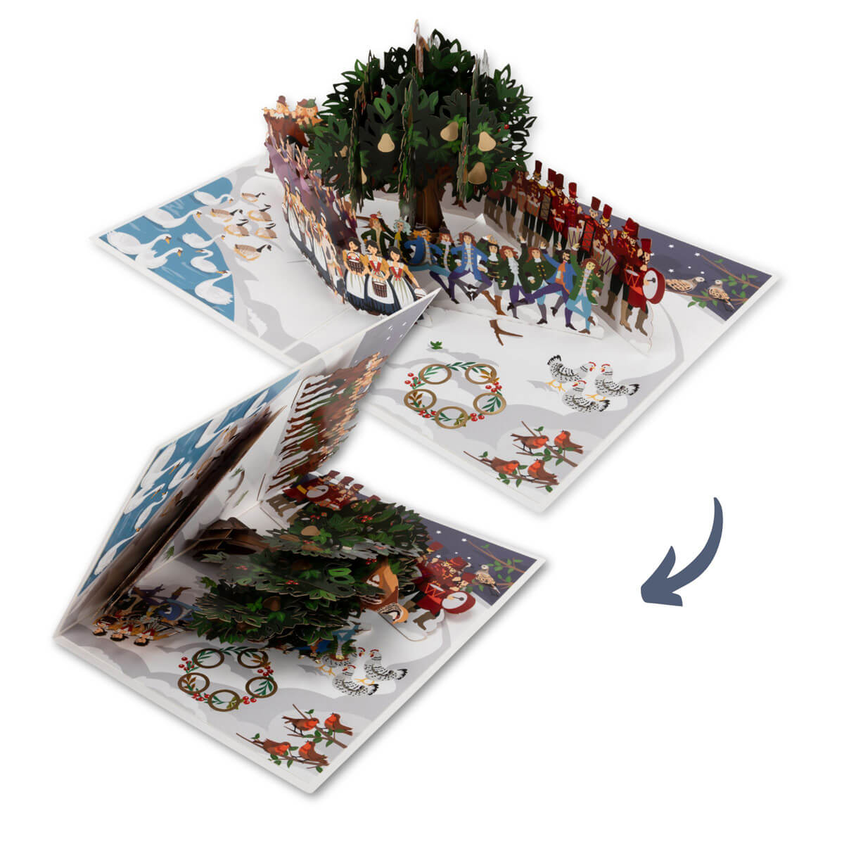 Twelve Days of Christmas Pop Up Card - Partridge in a Pear Tree 3D Christmas Card - closing image