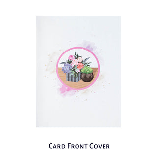 Peonies Pop Up Card by Cardology which is perfect for Birthdays, Mothers Day, Anniversaries or even New Home Congratulations.  Image shows a picture of the card front cover which has a graphic design of the pop up card