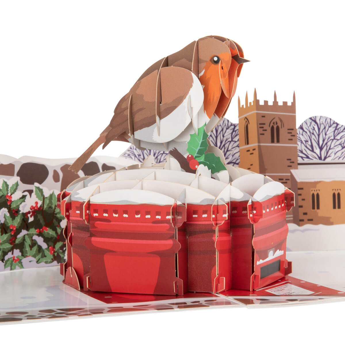 Cardology Robin Pop Up Card for Christmas - Image of close up of the 3D christmas card