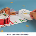 Load image into Gallery viewer, Cardology Robin Pop Up Card for Christmas - image of card slide out notecard which gives a personal space to write your message without ruining the aesthetic of the pop up card.
