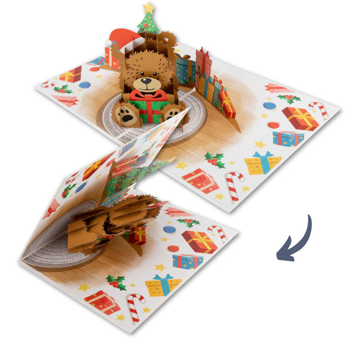 Santa Bear Christmas Pop Up Card by Cardology - closing image of the pop up card