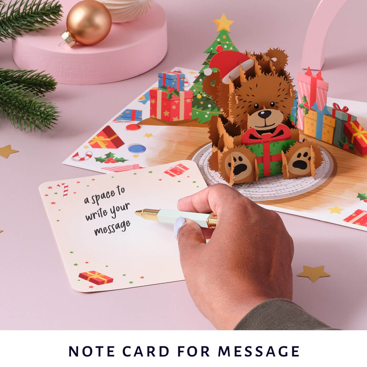 Santa Bear Christmas Pop Up Card by Cardology - image of card notecard which is on the back of the card and gives a place to write the message to the recipient