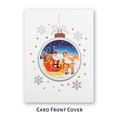 Load image into Gallery viewer, Santa Sleigh Christmas Pop Up Card with Rudolf the rednose reindeer - christmas cards - image of card front cover which is white with silver foiled bauble and a graphic image of santa sleigh inside it.
