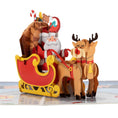 Load image into Gallery viewer, Santa Sleigh Christmas Pop Up Card with Rudolf the rednose reindeer - christmas cards - close up image of the pop up card
