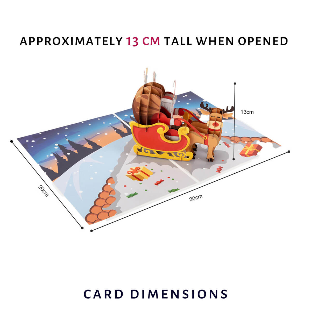 Santa Sleigh Pop Up Card dimensions