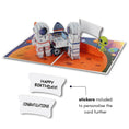Load image into Gallery viewer, Space Explorer Pop Up Card perfect for Astronaut Gifts for Kids or Space Lovers - image of personalised stickers
