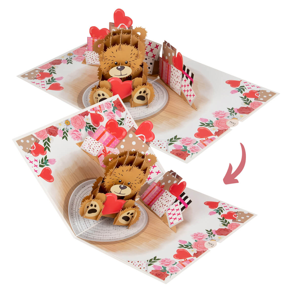 Image of Love Bear Pop Up Card closing.  This card is perfect for Valentine's Day Cards or Anniversary Cards