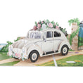 Load image into Gallery viewer, Wedding Car 3D Pop Up Card for Wedding Cards - close up image of the 3D car adorned with flowers and a just married sign
