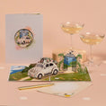 Load image into Gallery viewer, Wedding Car 3D Pop Up Card for Wedding Cards - lifestyle image of card open with notecard
