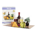 Load image into Gallery viewer, 3D Wine and Cheese Pop Up Card for Birthdays, Mothers Day or Fathers Day - image of 3D open with the packaged card behind
