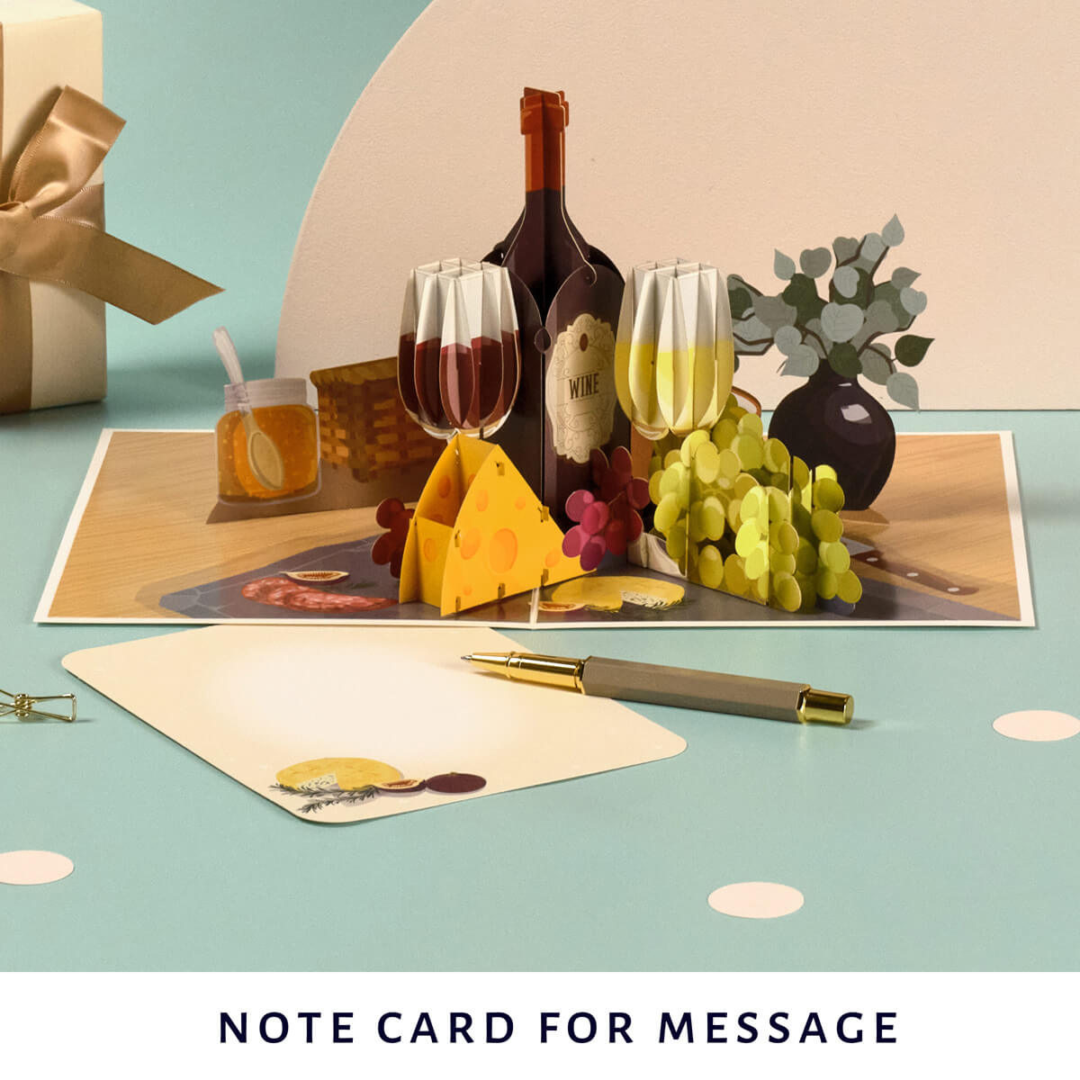 3D Wine and Cheese Pop Up Card for Birthdays, Mothers Day or Fathers Day - notecard for personal message