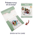 Load image into Gallery viewer, Winter Wellies Pop Up Card for gardening lovers - close up image of packaging which reverses to become a gifting envelope meaning plastic free zero waste
