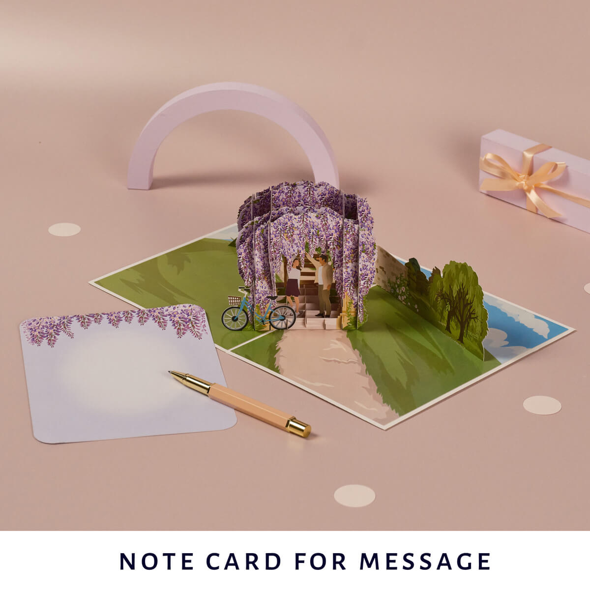 Wisteria 3D Pop Up Card for first anniversary gift and Valentines Day - image of notecard for personal message