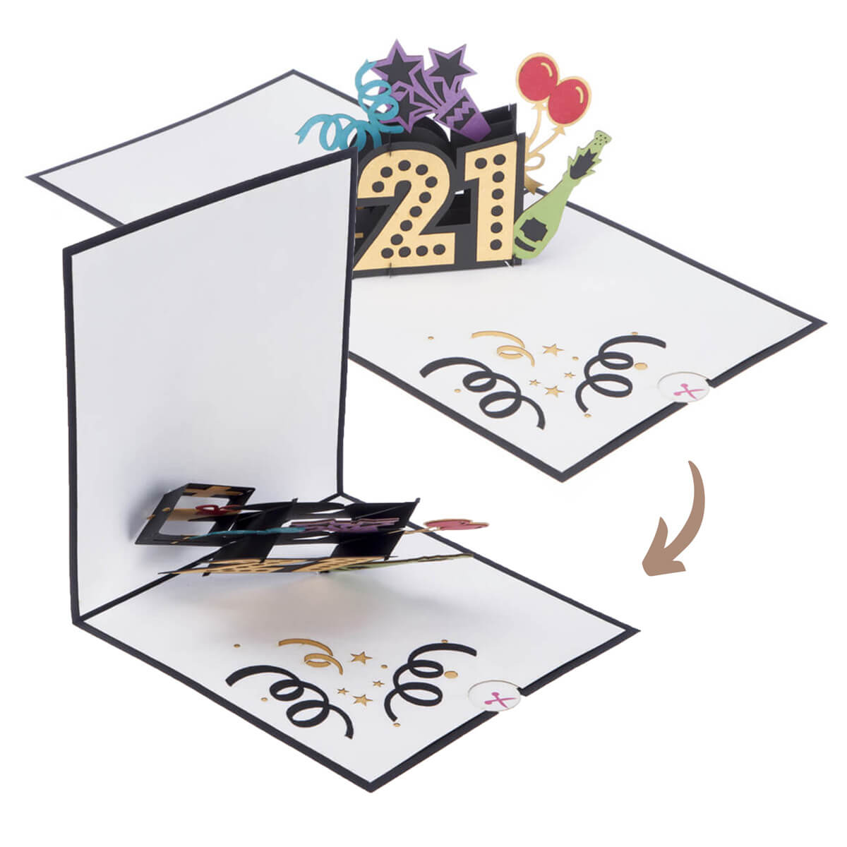 21st Birthday Pop Up Card closing at 180 degrees and at 90 degrees