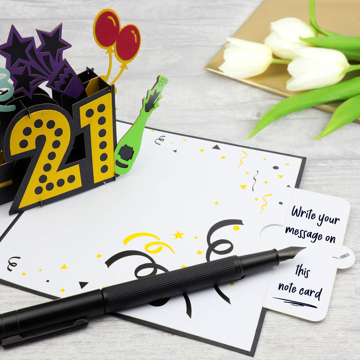 21st Birthday Pop Up Card pull out notecard insert for writing message