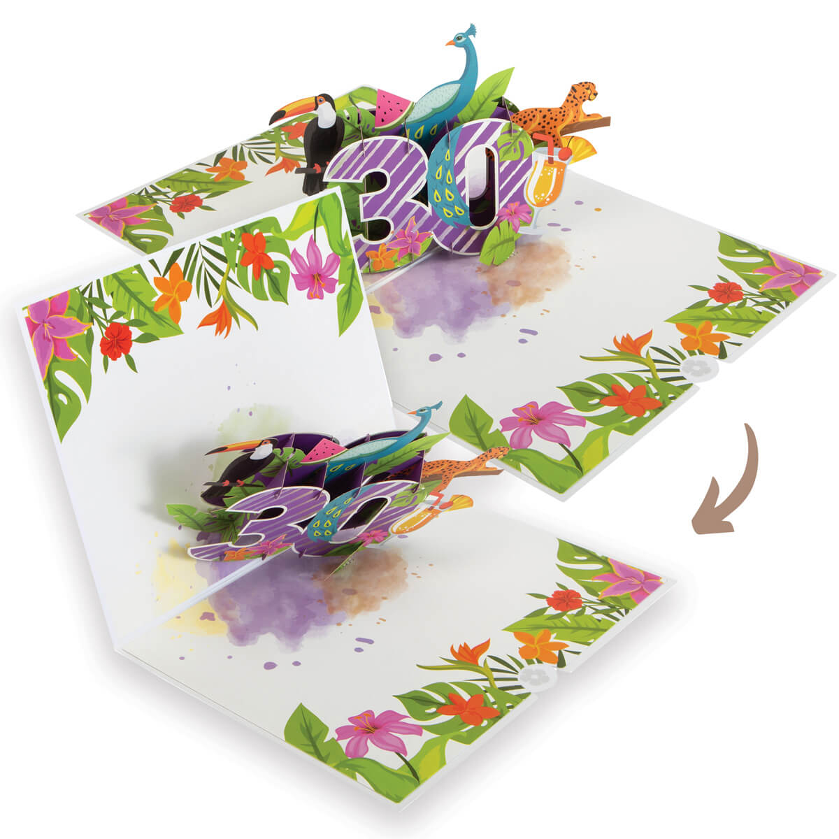 image showing tropical 30th birthday pop up card closing