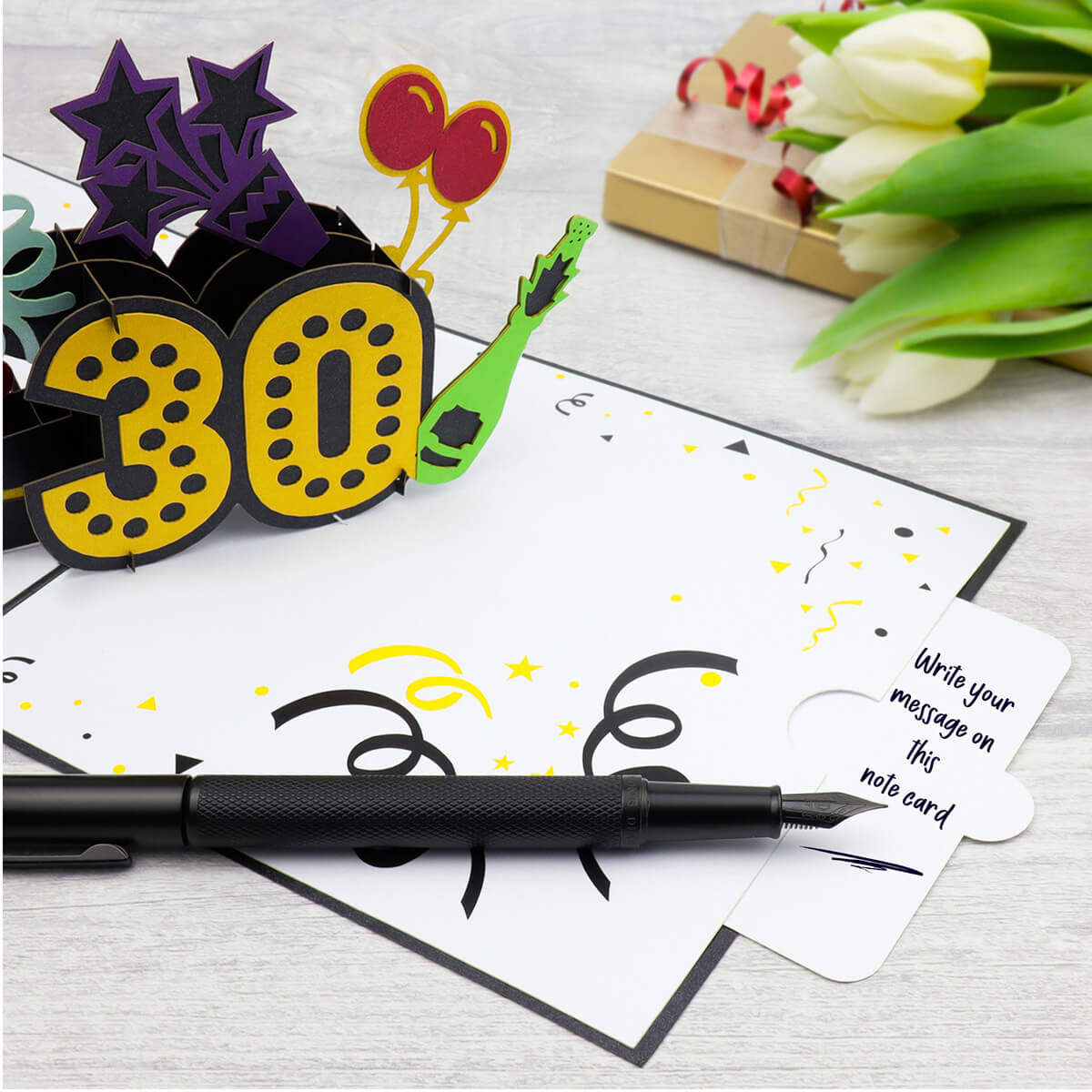 30th Birthday Pop Up Card pull out notecard insert to write message on