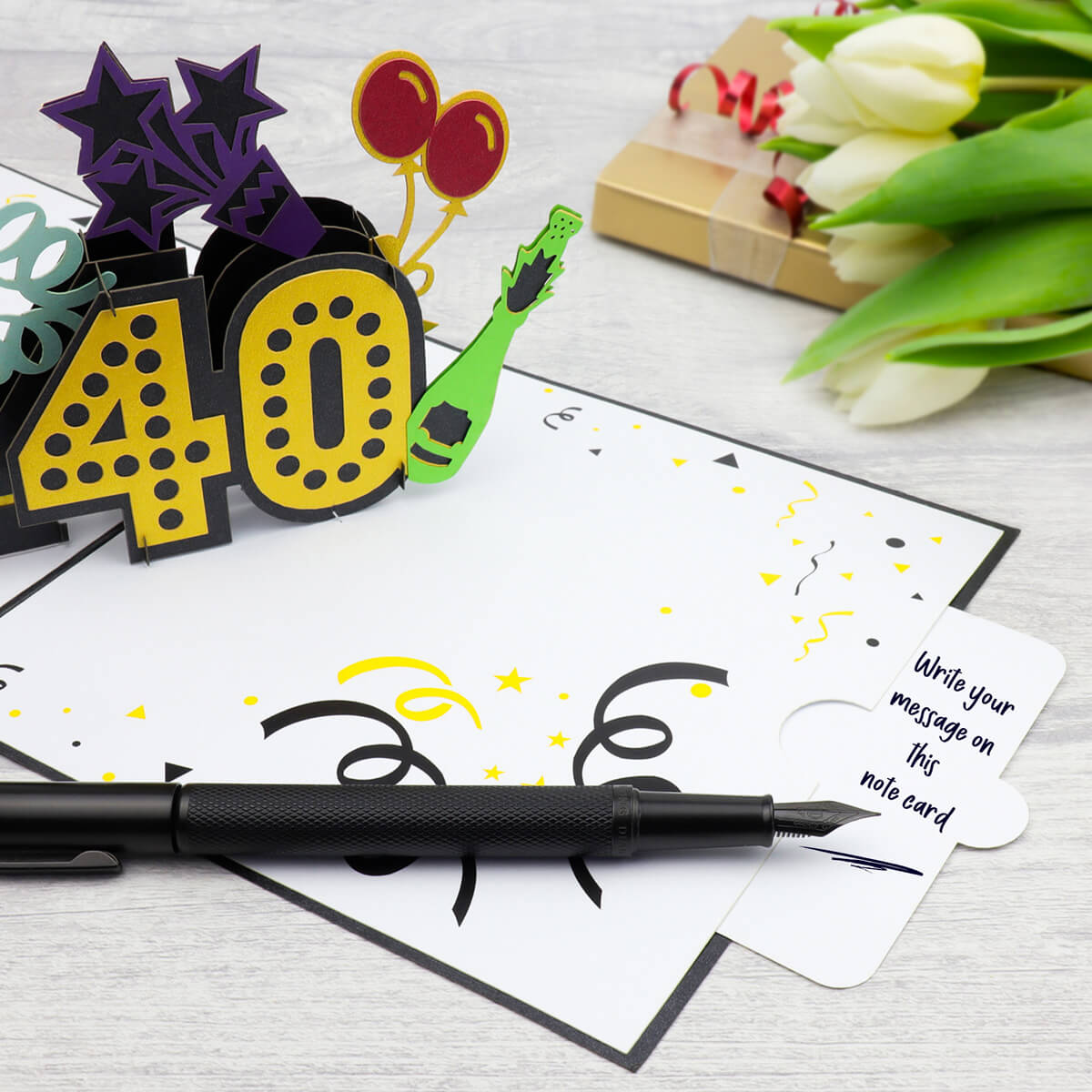 40th birthday pop up card pull out notecard insert to write your message