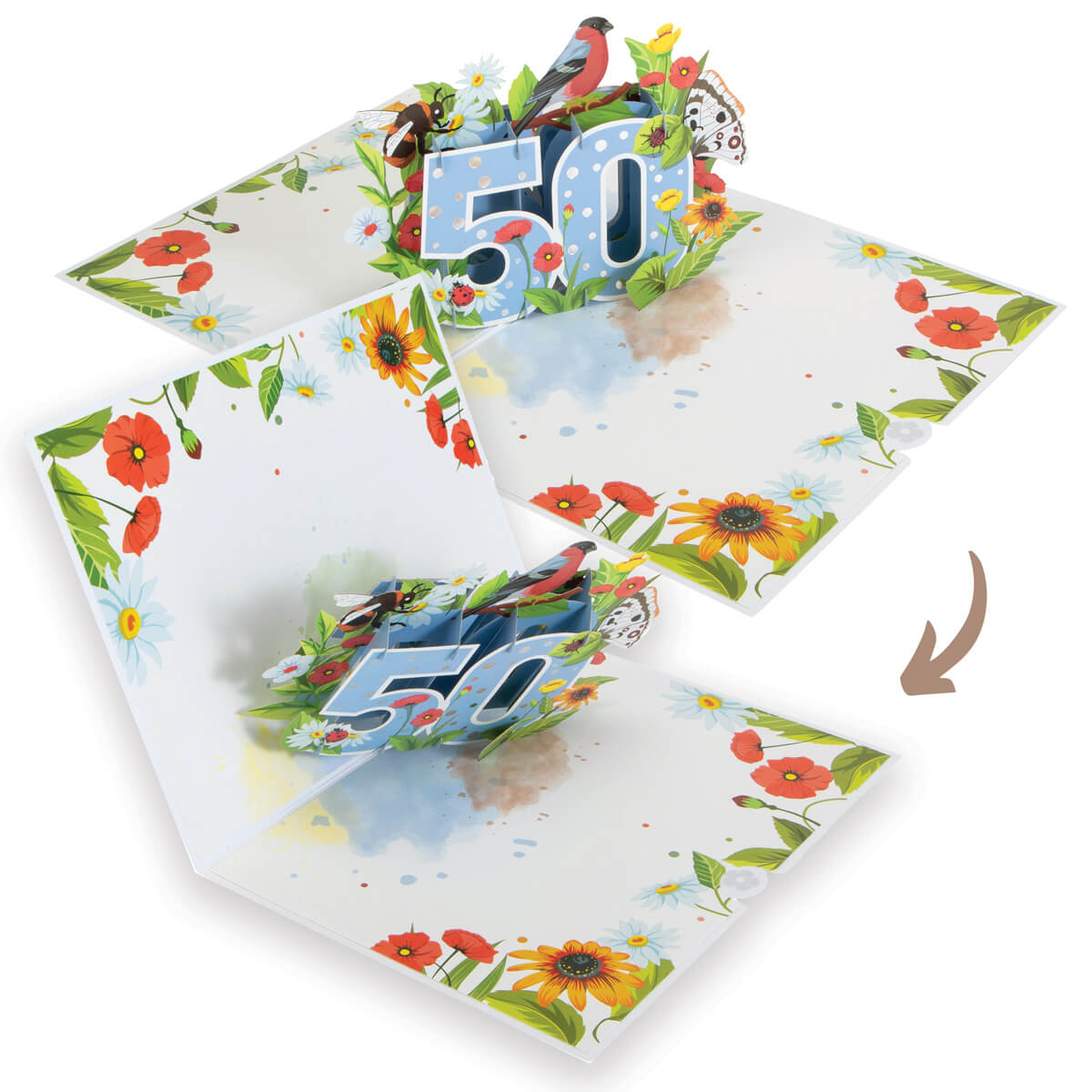 image of floral 50th birthday pop up card closing