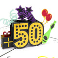 Load image into Gallery viewer, Close up image of 50th birthday pop up card
