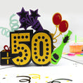 Load image into Gallery viewer, lifestyle image showing the 50th 3D birthday card
