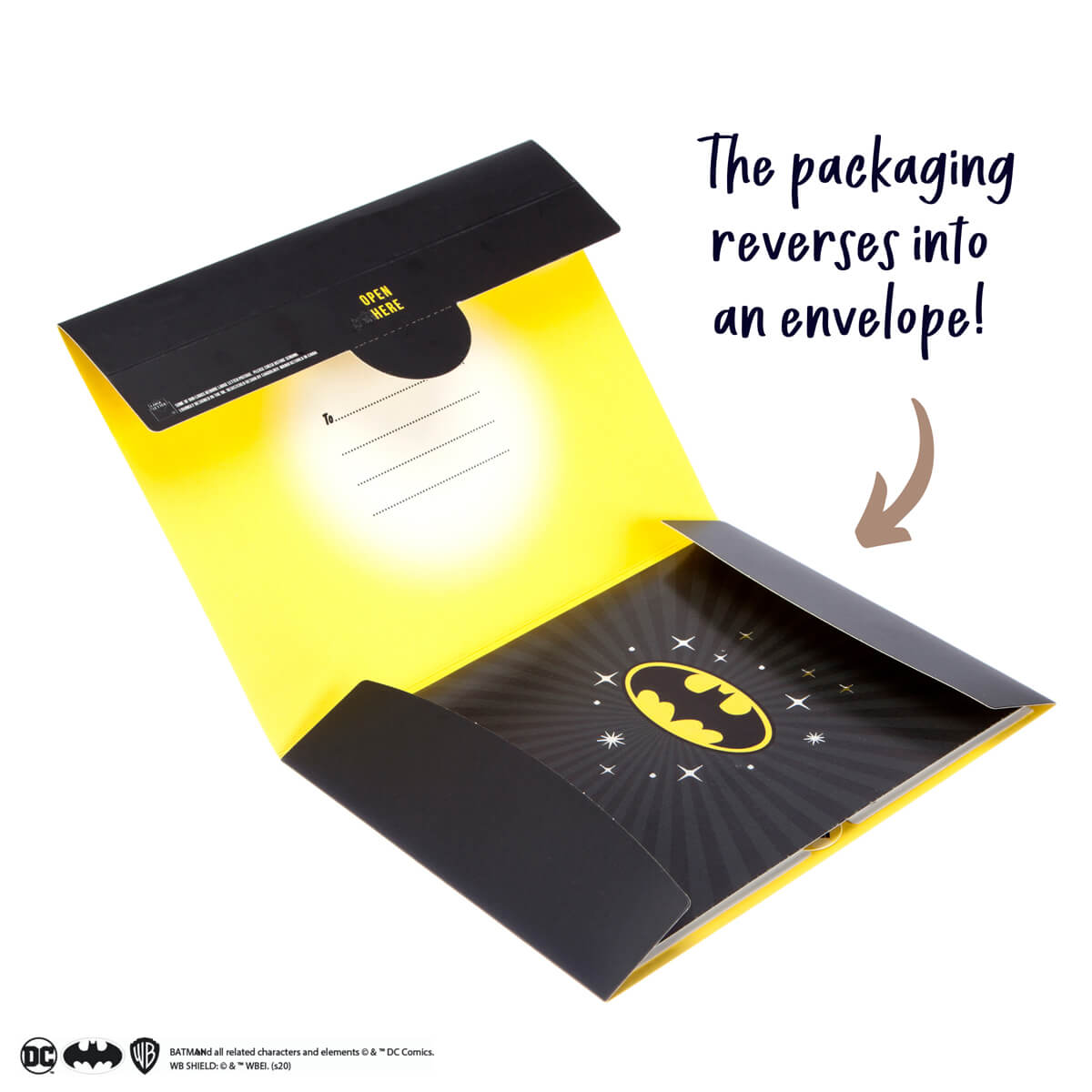 Batman Pop Up Card Reversible Packaging Photographed On White Background