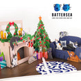 Load image into Gallery viewer, Battersea Charity Christmas Pop Up Card For Cat Lovers. Pop Up Christmas Tree, Sofa and Fireplace, surrounded by cats
