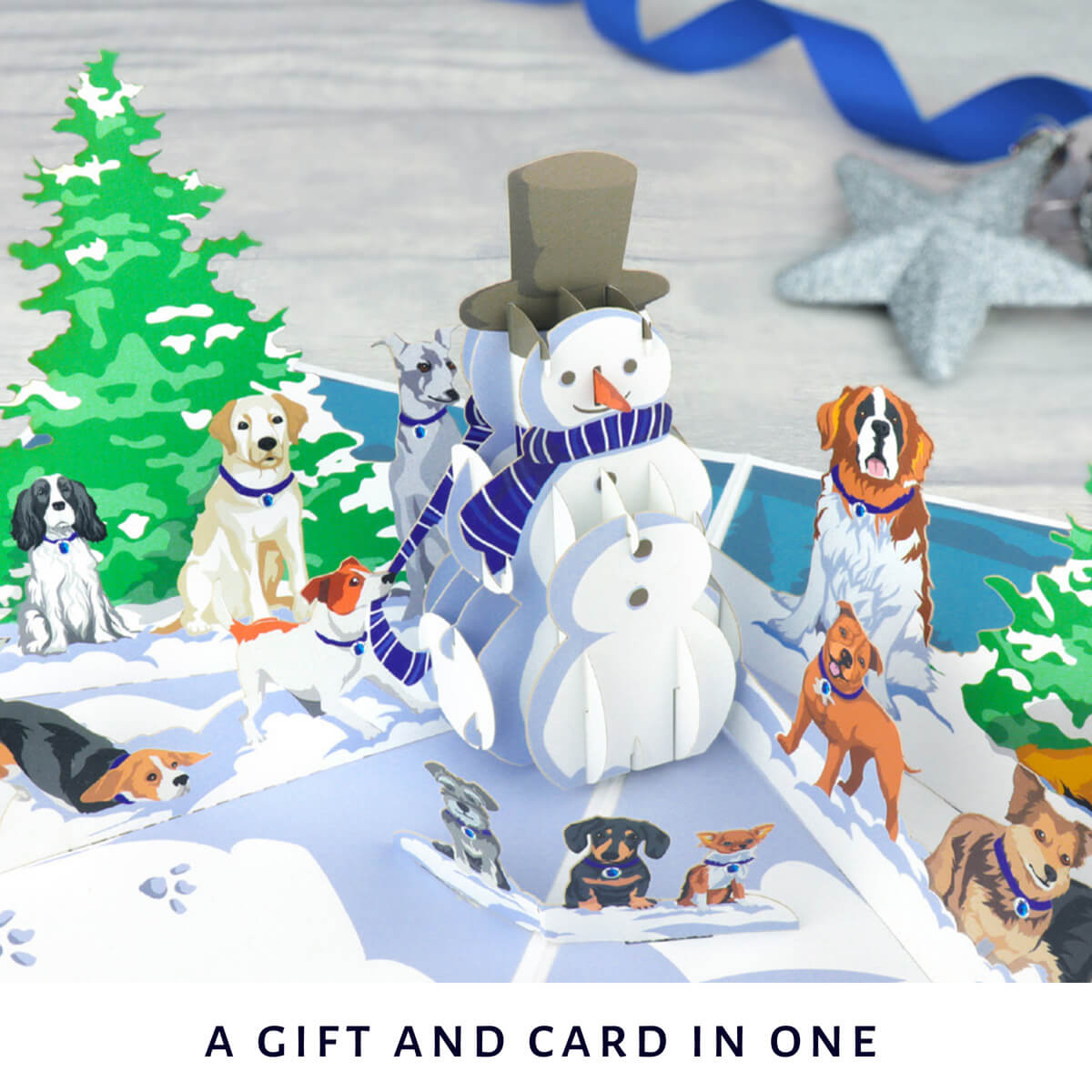 lifestyle close up image of Battersea Dogs Christmas Charity Card