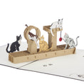 Load image into Gallery viewer, Close up image of "Cat Tree" Pop Up Card featuring 5 cats playing on a pop up cat tree

