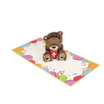 Load image into Gallery viewer, image of christening bear pop up card fully open at 180 degrees on a white surface
