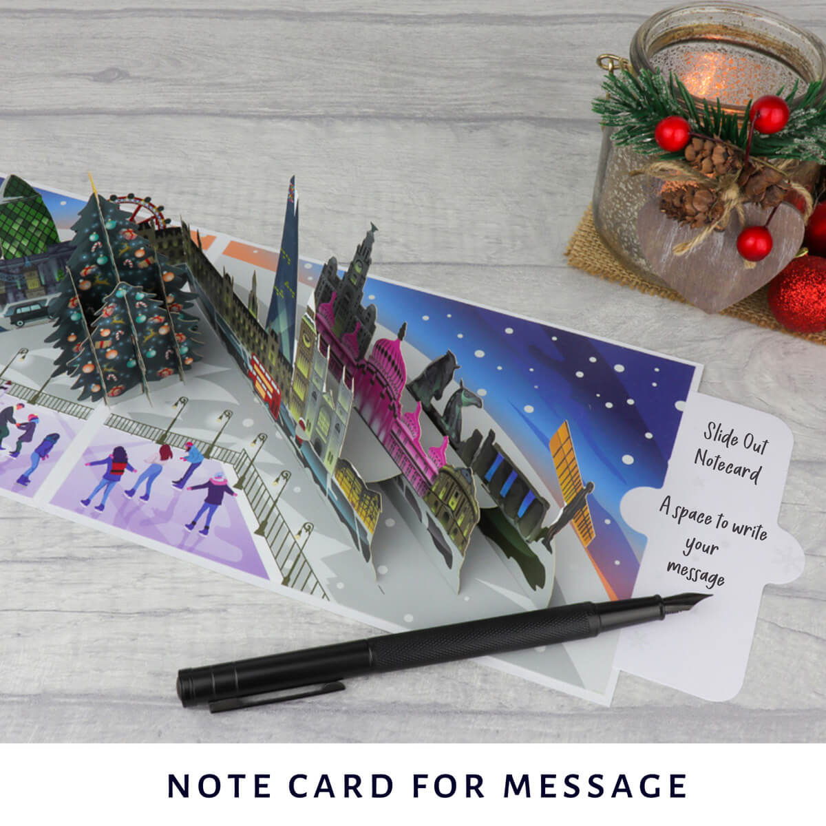 Night Before Christmas Pop Up Card UK image showing slide out notecard