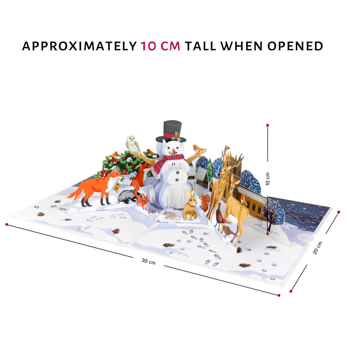 Christmas Pop Up Cards UK Winter Woodland Card dimensions - 30cm length by 20cm width by 10cm height