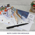 Load image into Gallery viewer, Christmas Winter Woodland Pop Up Card UK slide out notecard which gives a space to write message
