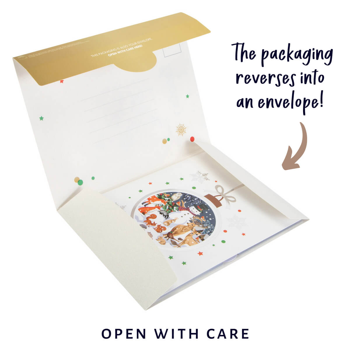 Winter Woodland Pop Up Card eco sustainable packaging reverses to become gifting envelope