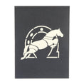 Load image into Gallery viewer, Cross Country Pop Up Card Cover featuring a horse and horseshoe on grey background
