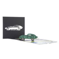 Load image into Gallery viewer, Jaguar E-Type Pop Up Card fully open with card cover behind it
