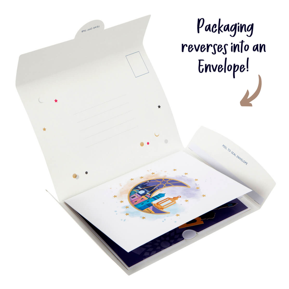 Eid Card eco-packaging which reverses to become an envelope