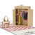 close up image of fashion lover pop up card featuring a 3D wardrobe with clothes hanging on tiny hangers inside