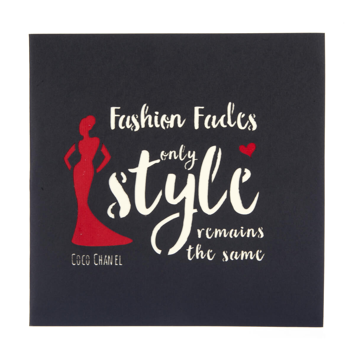 Fashion Lover Pop Up Card cover which reads "Fashion Fades, Only Style Remains The Same" which is a Coco Chanel quote