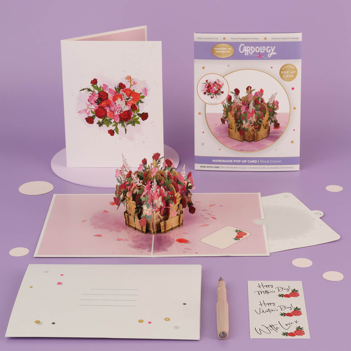 Lifestyle image showing Floral Crown Pop Up Card for Valentine's Day Cards or Mother's Day Cards