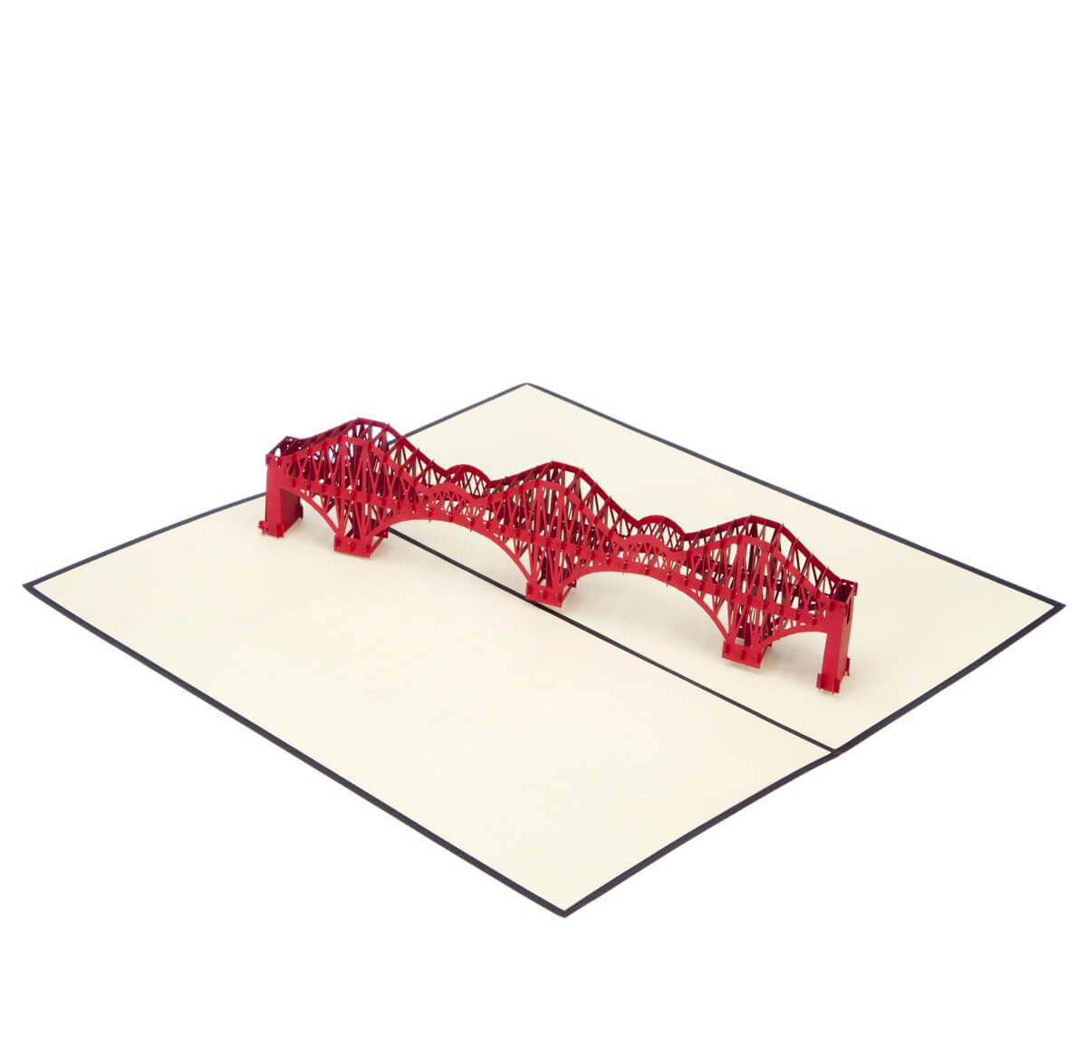 image of Forth Rail Bridge Pop Up Card fully open at 180 degrees on a white background