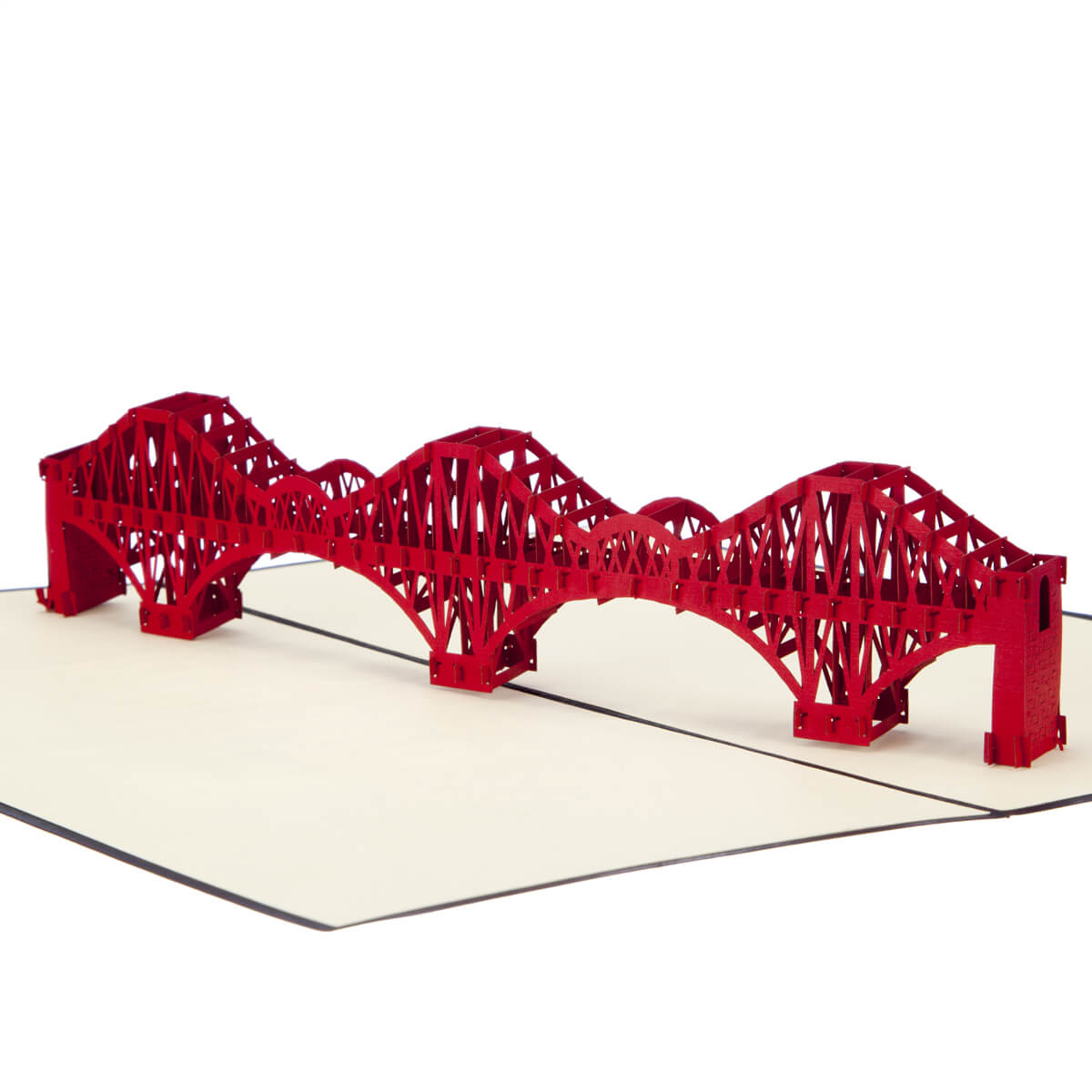 Close up image of Forth Rail Bridge Pop Up Card featuring a miniature paper model replica of the bridge