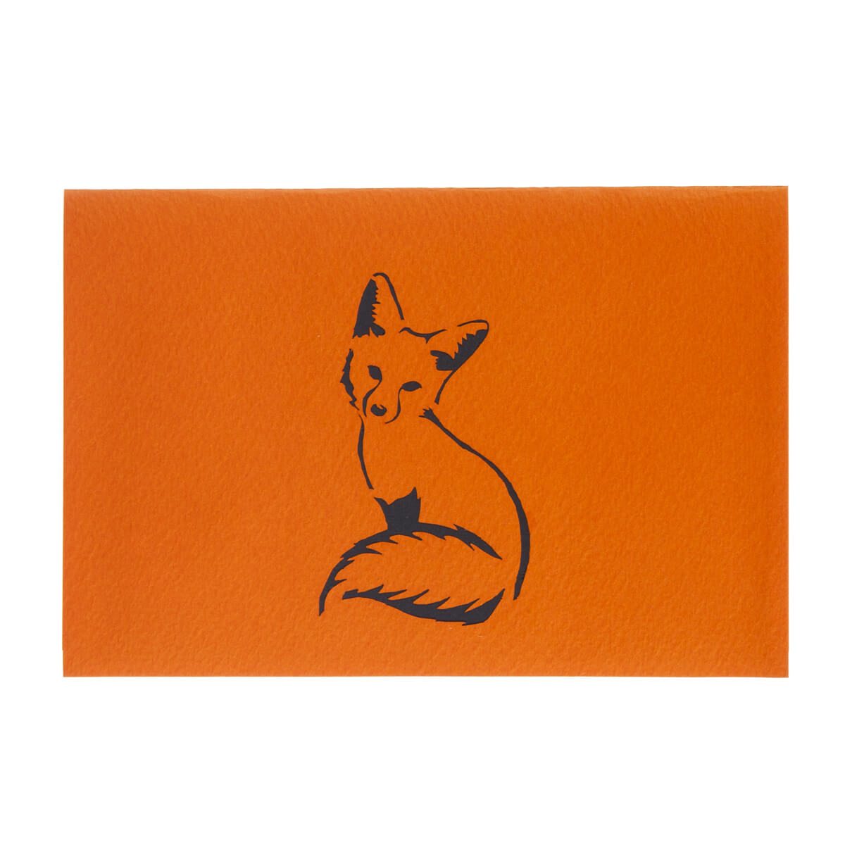 Fox Pop Up Card cover with black image of a fox on the orange cover