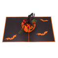 Load image into Gallery viewer, image of halloween pop up card fully open on a white background. Picture taken from above
