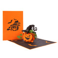 Load image into Gallery viewer, image of halloween pop up card fully open with orange cover behind on a white background
