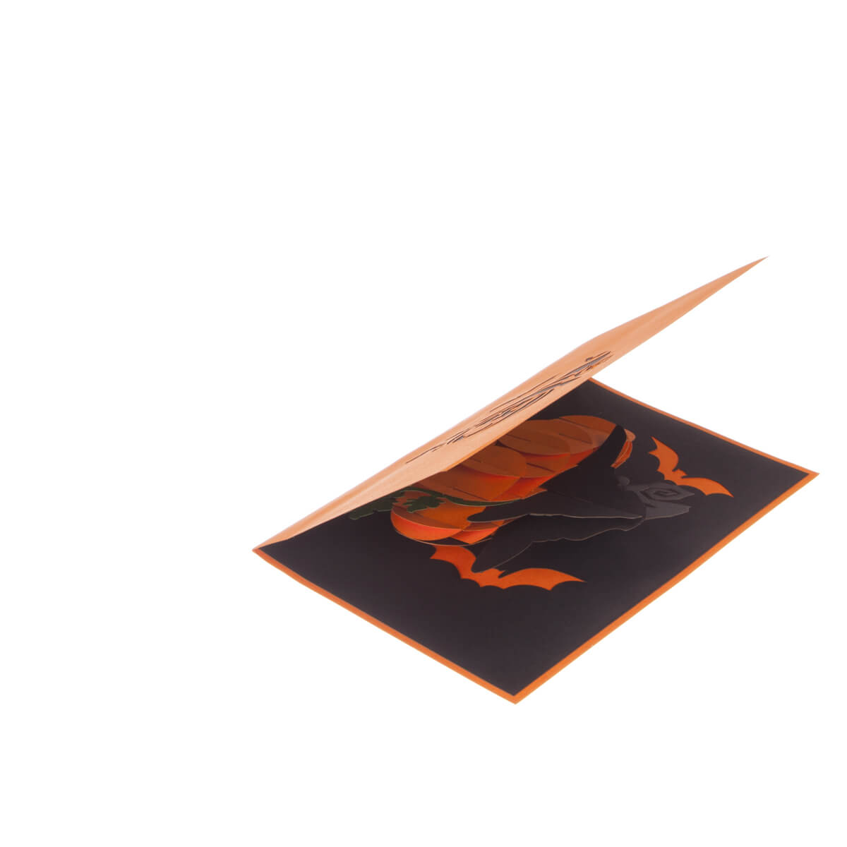 image of halloween pop up card slightly open at 45 degrees on a white background