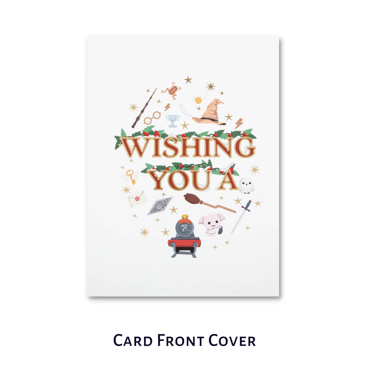 Harry Potter Christmas Pop Up Card - Card reads 'Harry Christmas' inside. Image of the card cover which reads 'Wishing You A...'