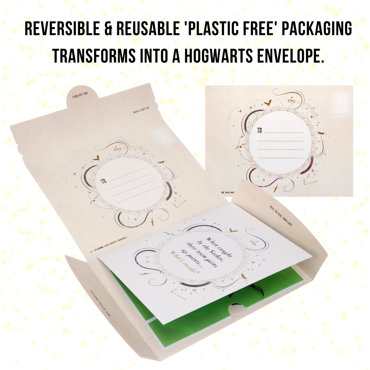 Image of Harry Potter Pop Up Card packaging reversing into a Hogwarts envelope